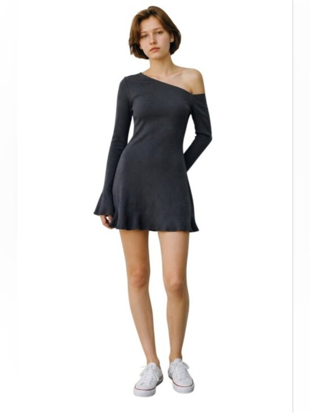 Bobi Black Asymmetrical Bell Sleeve Skater Dress Small